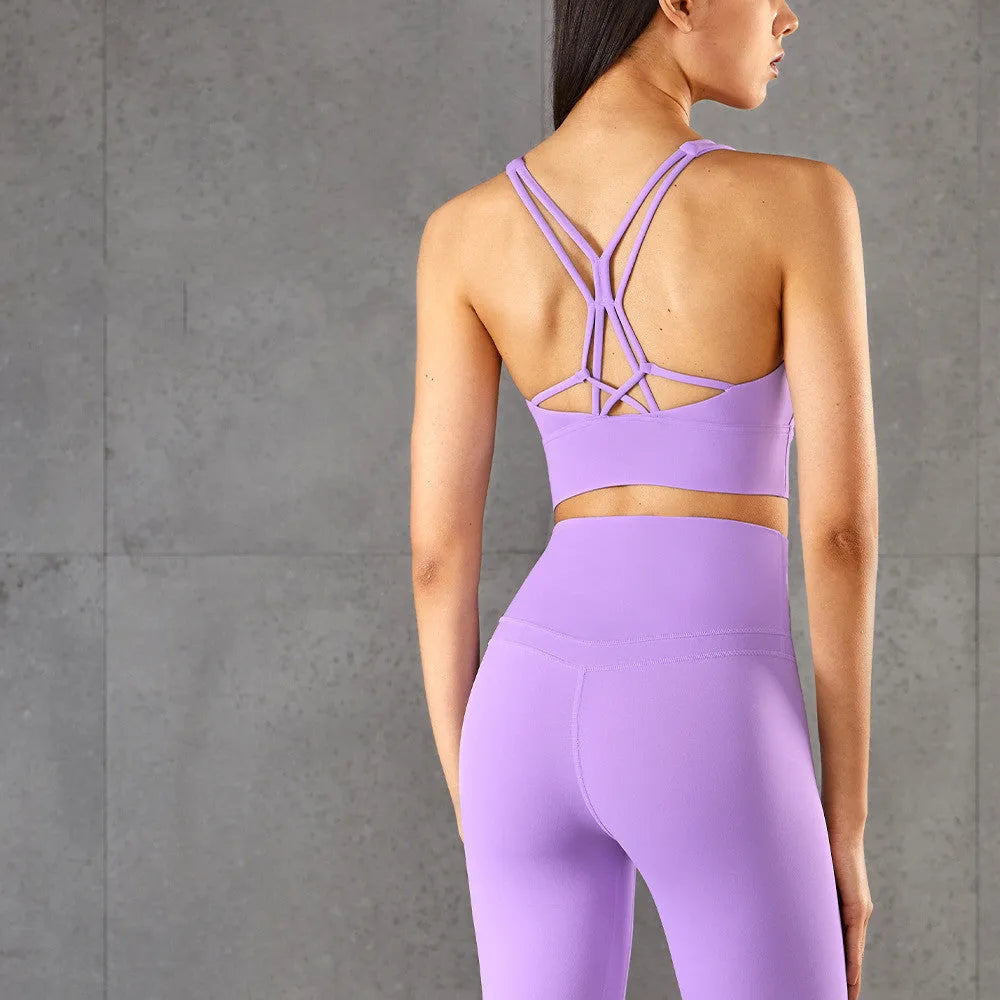 Fitness Cross Back Underwear Strappy Longline Yoga Bras Supportive Round Neck Gym Tops - Bellarte Enchanté Fitness Cross Back Underwear Strappy Longline Yoga Bras Supportive Round Neck Gym Tops